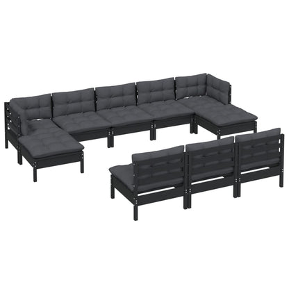 10 pcs conjunto lounge de jardim c/ almofadões pinho preto - Leva - Me - Contigo