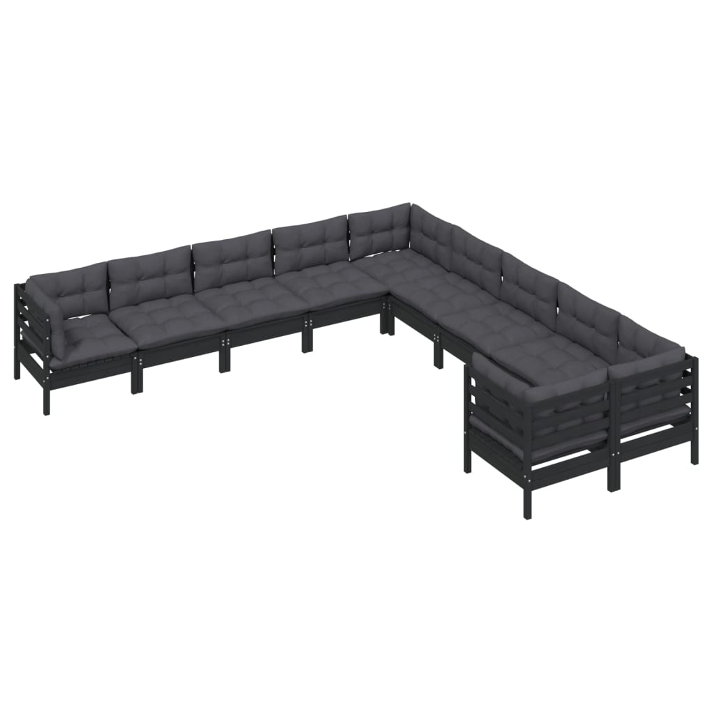 10 pcs conjunto lounge de jardim c/ almofadões pinho preto - Leva - Me - Contigo