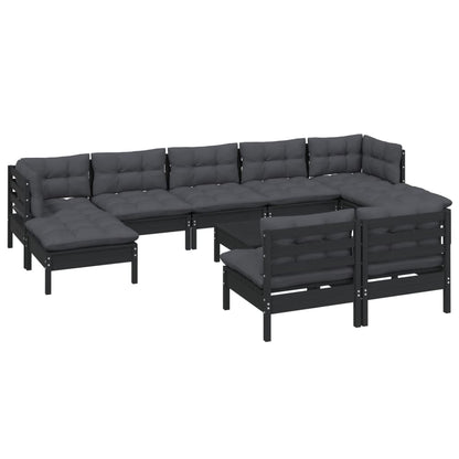 10 pcs conjunto lounge de jardim c/ almofadões pinho preto - Leva - Me - Contigo