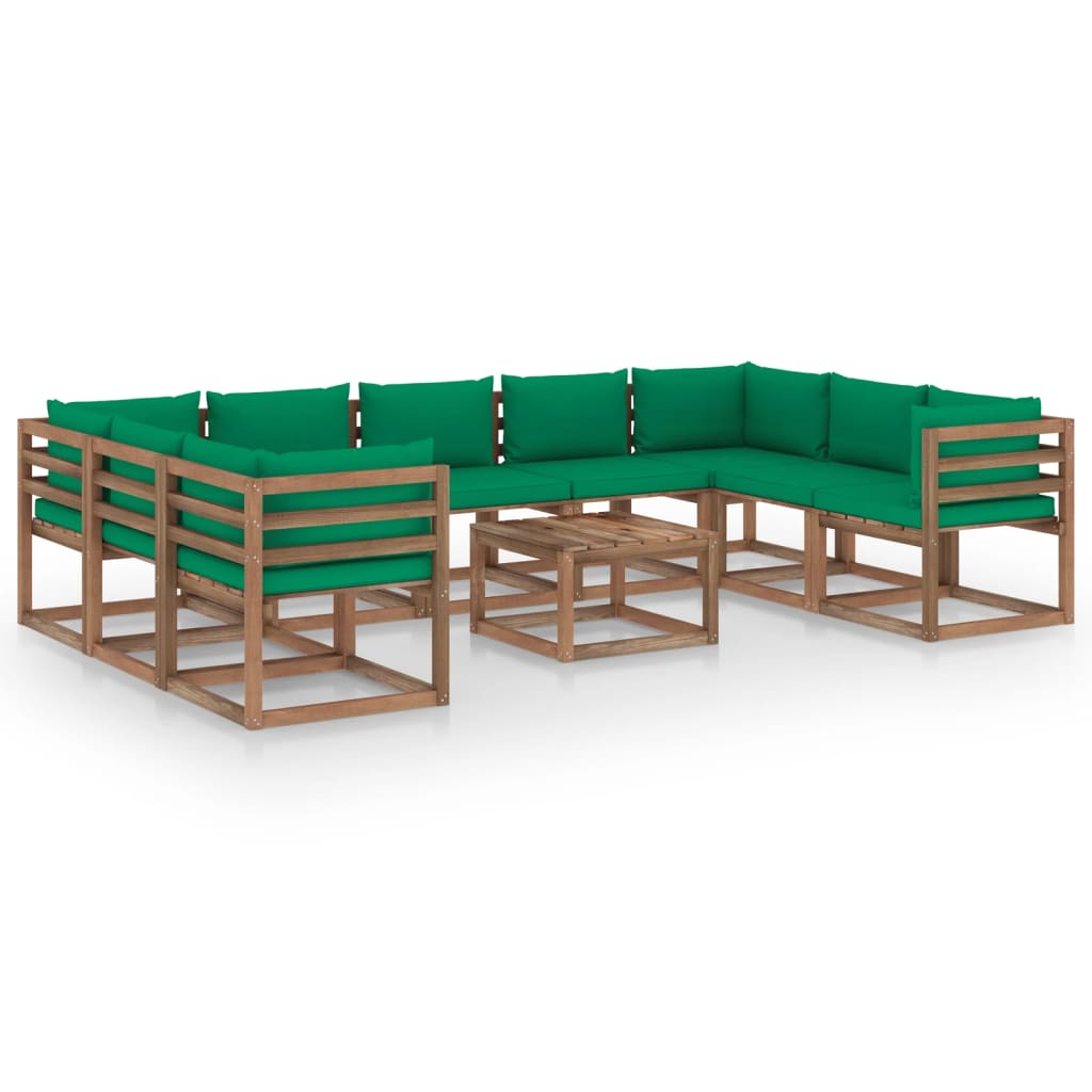 10 pcs conjunto lounge de jardim c/ almofadões verdes - Leva - Me - Contigo