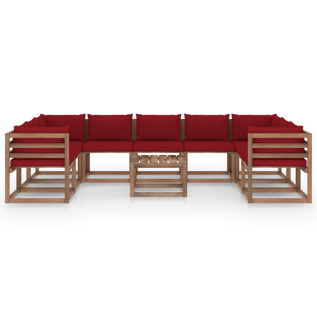 10 pcs conjunto lounge de jardim c/ almofadões vermelho tinto - Leva - Me - Contigo