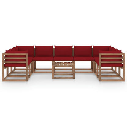 10 pcs conjunto lounge de jardim c/ almofadões vermelho tinto - Leva - Me - Contigo