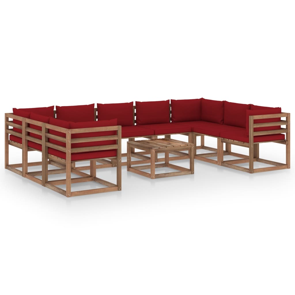 10 pcs conjunto lounge de jardim c/ almofadões vermelho tinto - Leva - Me - Contigo