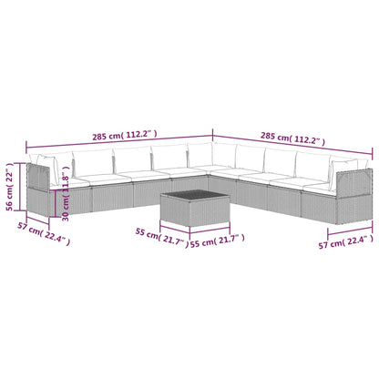 10 pcs conjunto lounge de jardim c/ almofadões vime PE cinzento - Leva - Me - Contigo