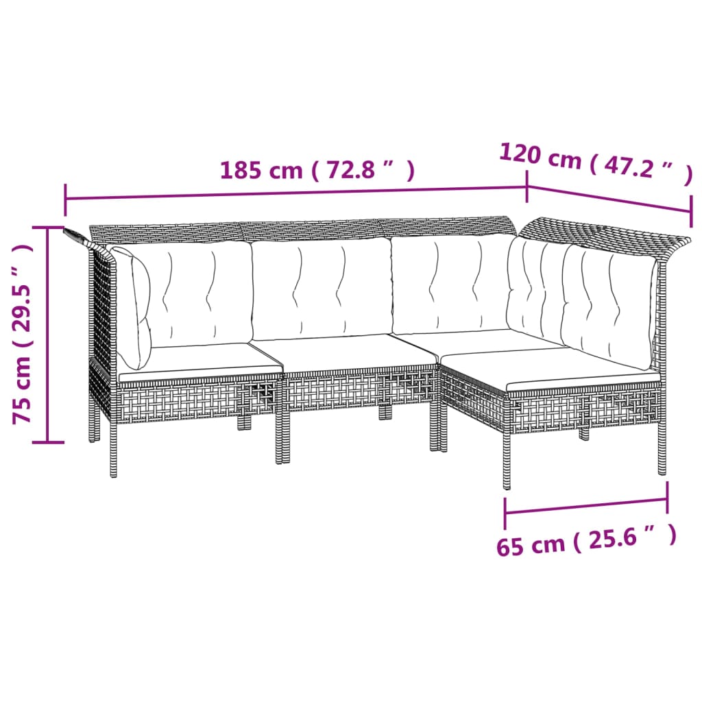 10 pcs conjunto lounge de jardim c/ almofadões vime PE cinzento - Leva - Me - Contigo