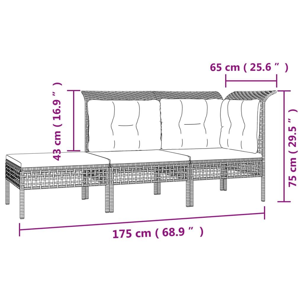 10 pcs conjunto lounge de jardim c/ almofadões vime PE cinzento - Leva - Me - Contigo