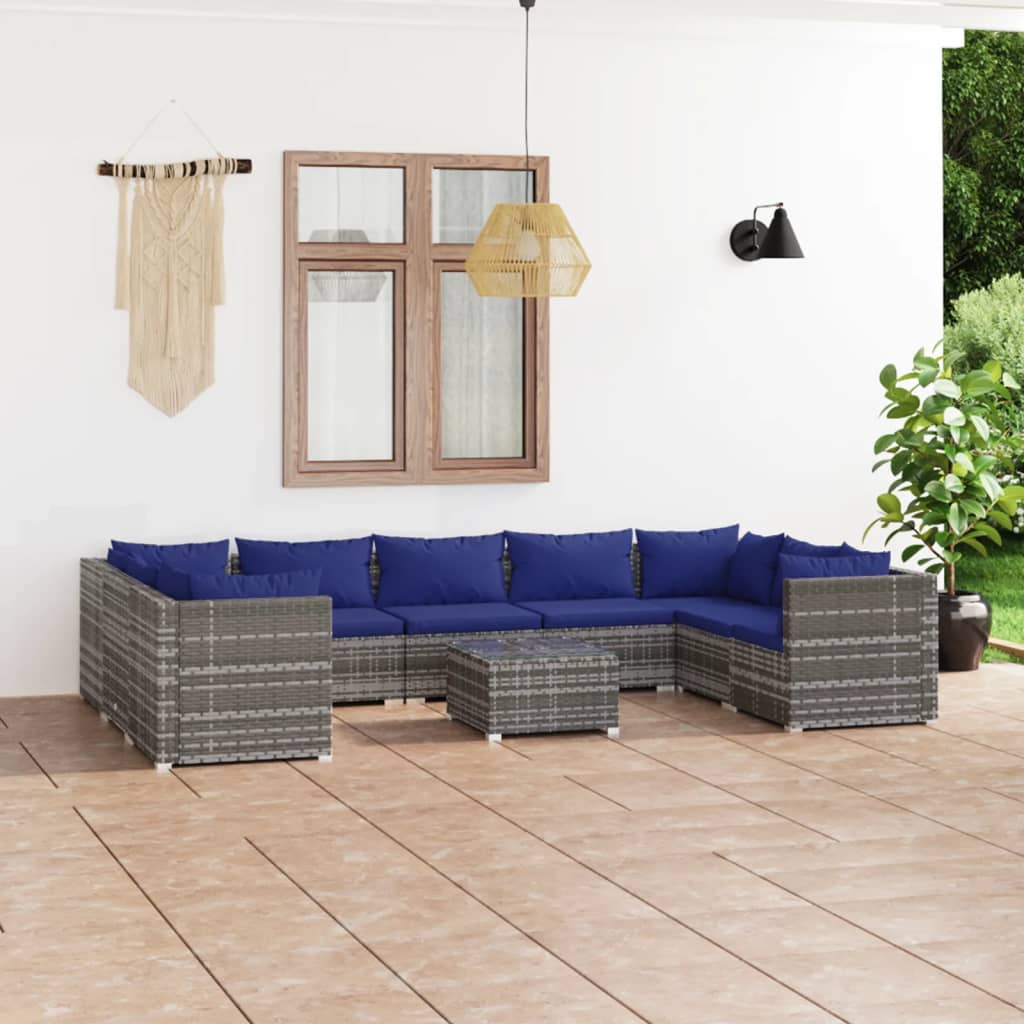 10 pcs conjunto lounge de jardim c/ almofadões vime PE cinzento - Leva - Me - Contigo