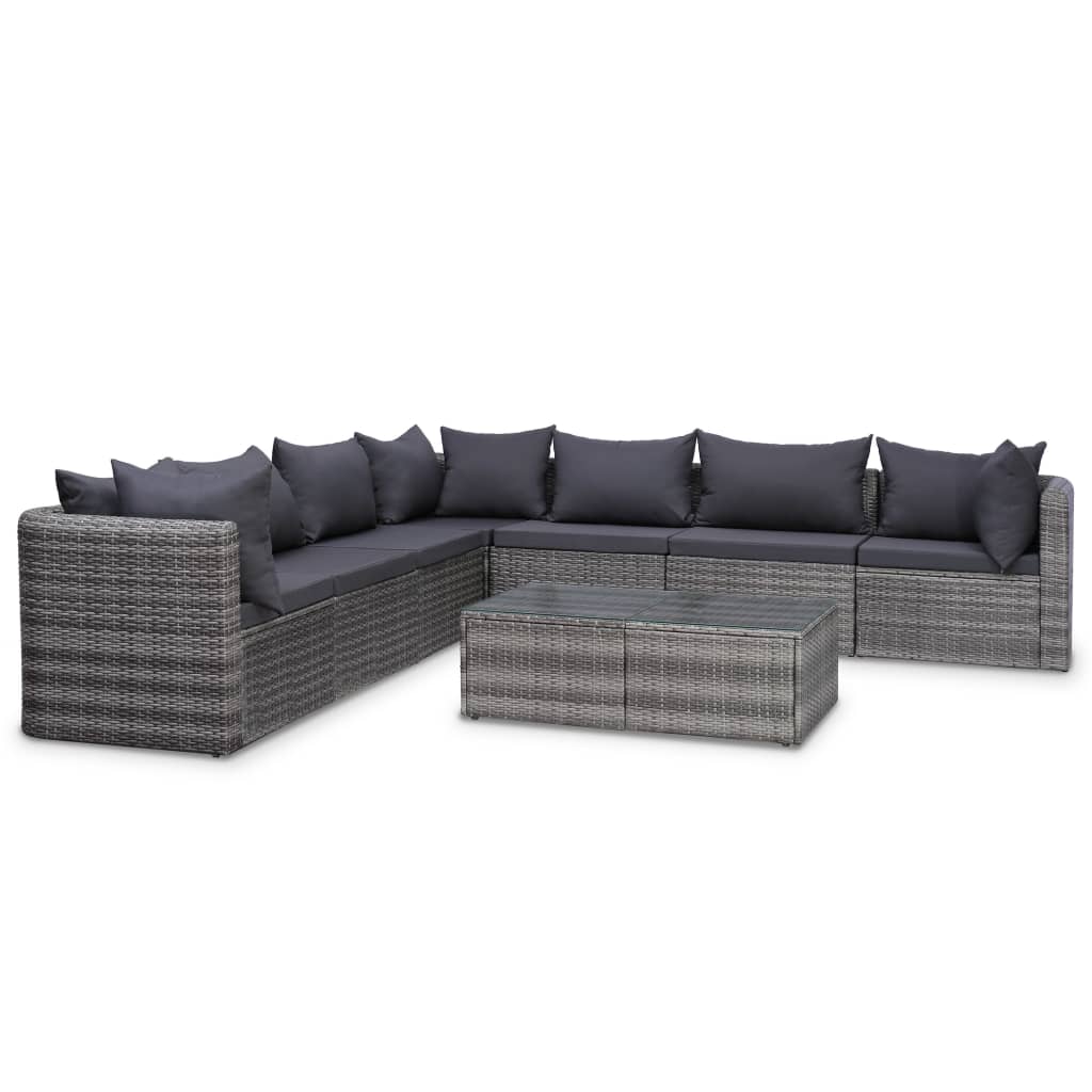 10 pcs conjunto lounge de jardim c/ almofadões vime PE cinzento - Leva - Me - Contigo