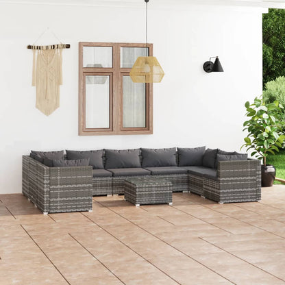 10 pcs conjunto lounge de jardim c/ almofadões vime PE cinzento - Leva - Me - Contigo