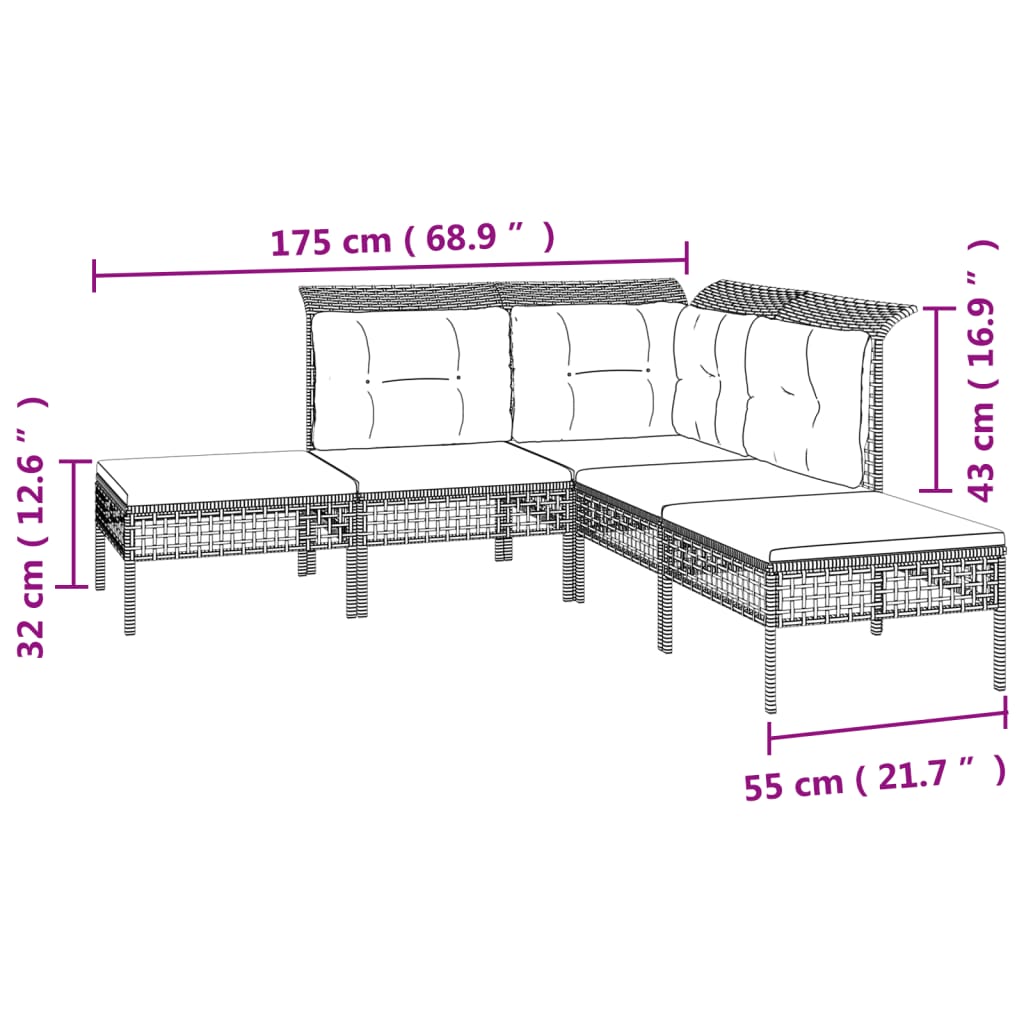 10 pcs conjunto lounge de jardim c/ almofadões vime PE cinzento - Leva - Me - Contigo