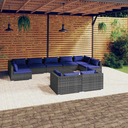 10 pcs conjunto lounge de jardim c/ almofadões vime PE cinzento - Leva - Me - Contigo