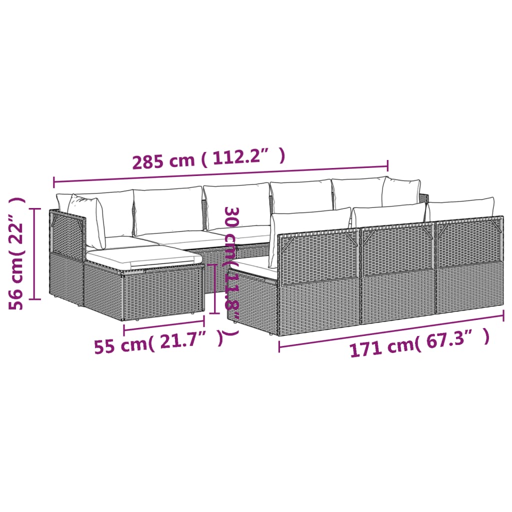 10 pcs conjunto lounge de jardim c/ almofadões vime PE cinzento - Leva - Me - Contigo