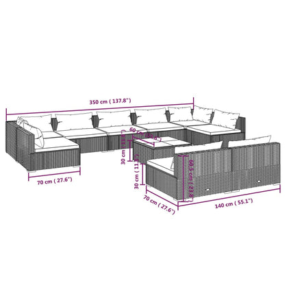 10 pcs conjunto lounge de jardim c/ almofadões vime PE cinzento - Leva - Me - Contigo