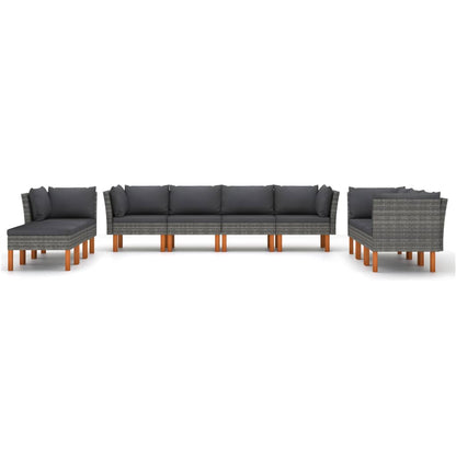 10 pcs conjunto lounge de jardim c/ almofadões vime PE cinzento - Leva - Me - Contigo