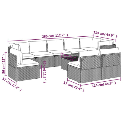 10 pcs conjunto lounge de jardim c/ almofadões vime PE cinzento - Leva - Me - Contigo