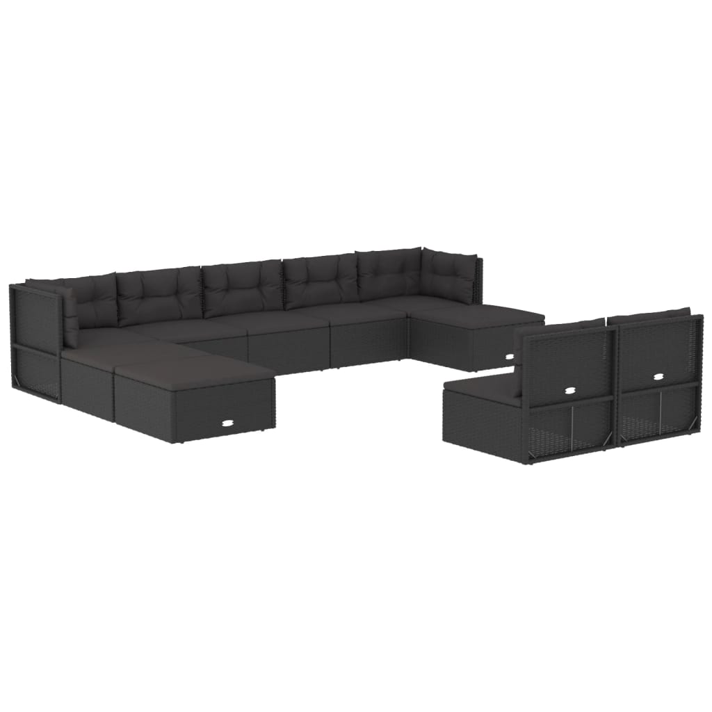 10 pcs conjunto lounge de jardim c/ almofadões vime PE preto - Leva - Me - Contigo