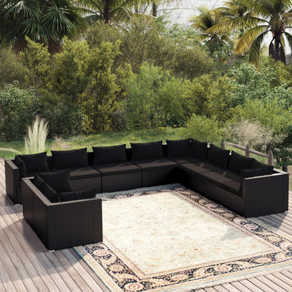 10 pcs conjunto lounge de jardim c/ almofadões vime PE preto - Leva - Me - Contigo