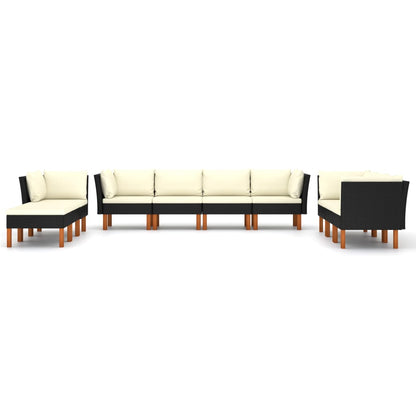 10 pcs conjunto lounge de jardim c/ almofadões vime PE preto - Leva - Me - Contigo