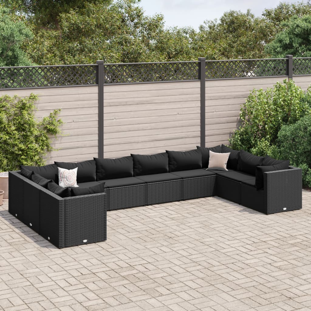 10 pcs conjunto lounge de jardim c/ almofadões vime PE preto - Leva - Me - Contigo