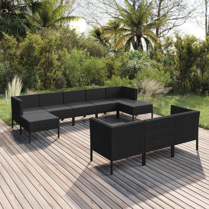 10 pcs conjunto lounge de jardim c/ almofadões vime PE preto - Leva - Me - Contigo