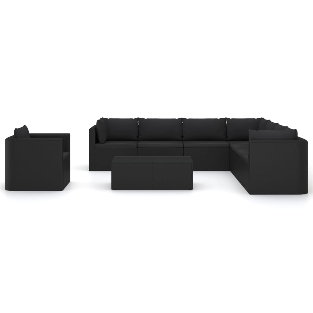 10 pcs conjunto lounge de jardim c/ almofadões vime PE preto - Leva - Me - Contigo