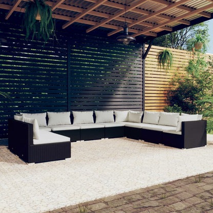 10 pcs conjunto lounge de jardim c/ almofadões vime PE preto - Leva - Me - Contigo