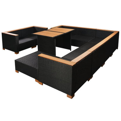 10 pcs conjunto lounge de jardim c/ almofadões vime PE preto - Leva - Me - Contigo