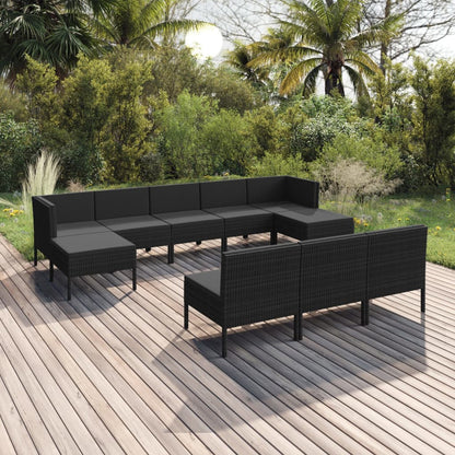 10 pcs conjunto lounge de jardim c/ almofadões vime PE preto - Leva - Me - Contigo