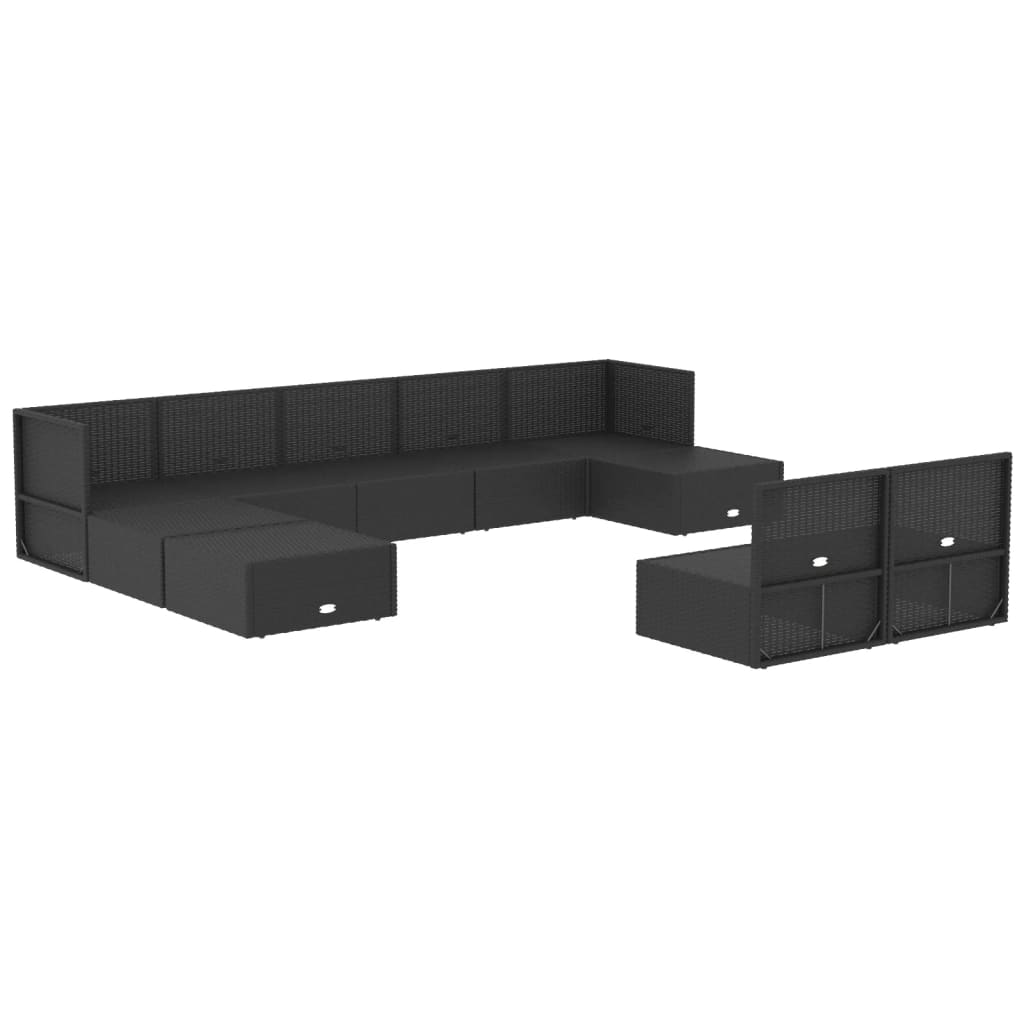 10 pcs conjunto lounge de jardim c/ almofadões vime PE preto - Leva - Me - Contigo