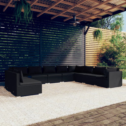 10 pcs conjunto lounge de jardim c/ almofadões vime PE preto - Leva - Me - Contigo