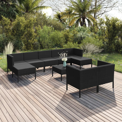 10 pcs conjunto lounge de jardim c/ almofadões vime PE preto - Leva - Me - Contigo