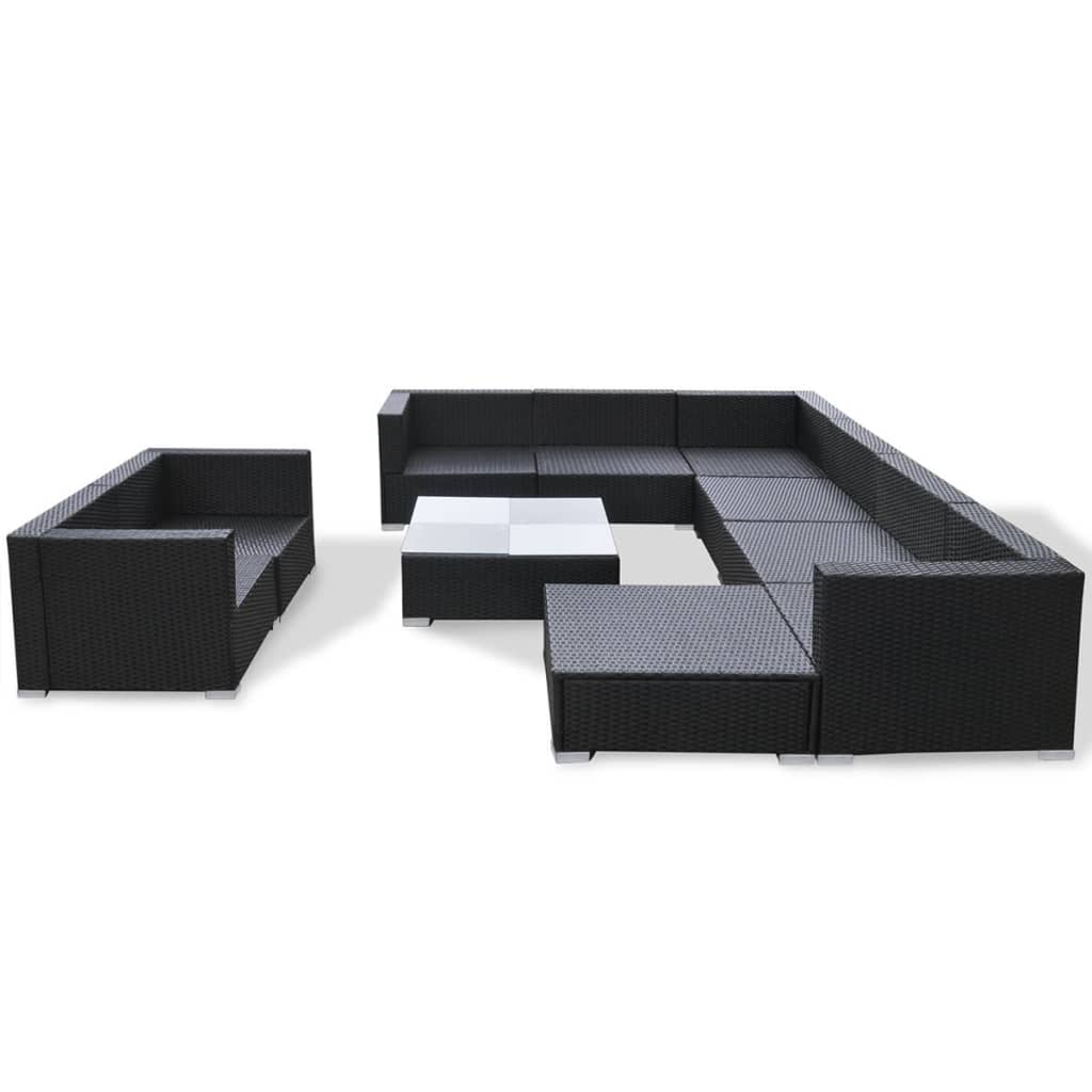 10 pcs conjunto lounge de jardim c/ almofadões vime PE preto - Leva - Me - Contigo