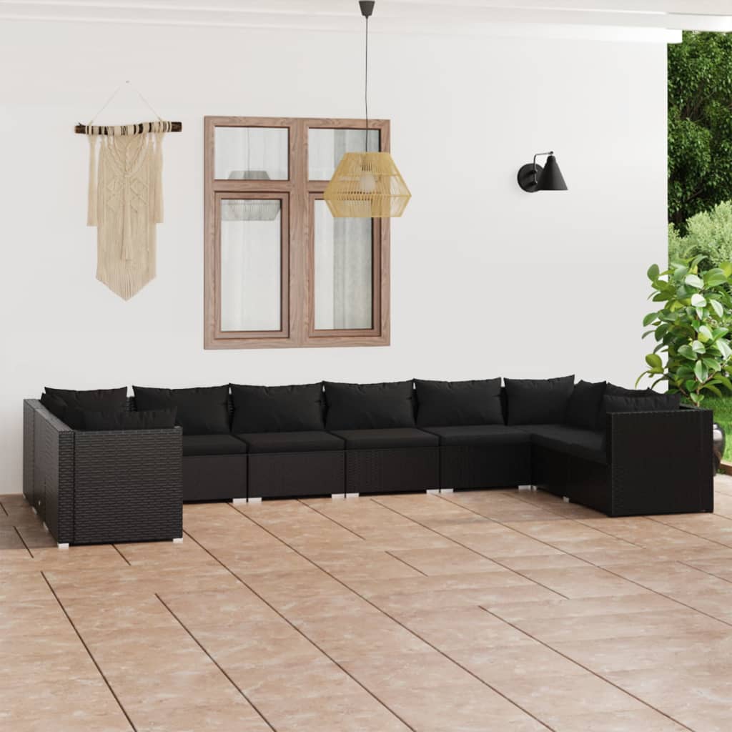 10 pcs conjunto lounge de jardim c/ almofadões vime PE preto - Leva - Me - Contigo