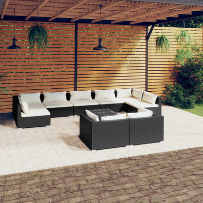 10 pcs conjunto lounge de jardim c/ almofadões vime PE preto - Leva - Me - Contigo