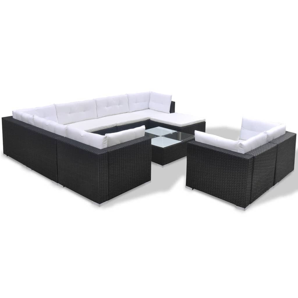 10 pcs conjunto lounge de jardim c/ almofadões vime PE preto - Leva - Me - Contigo