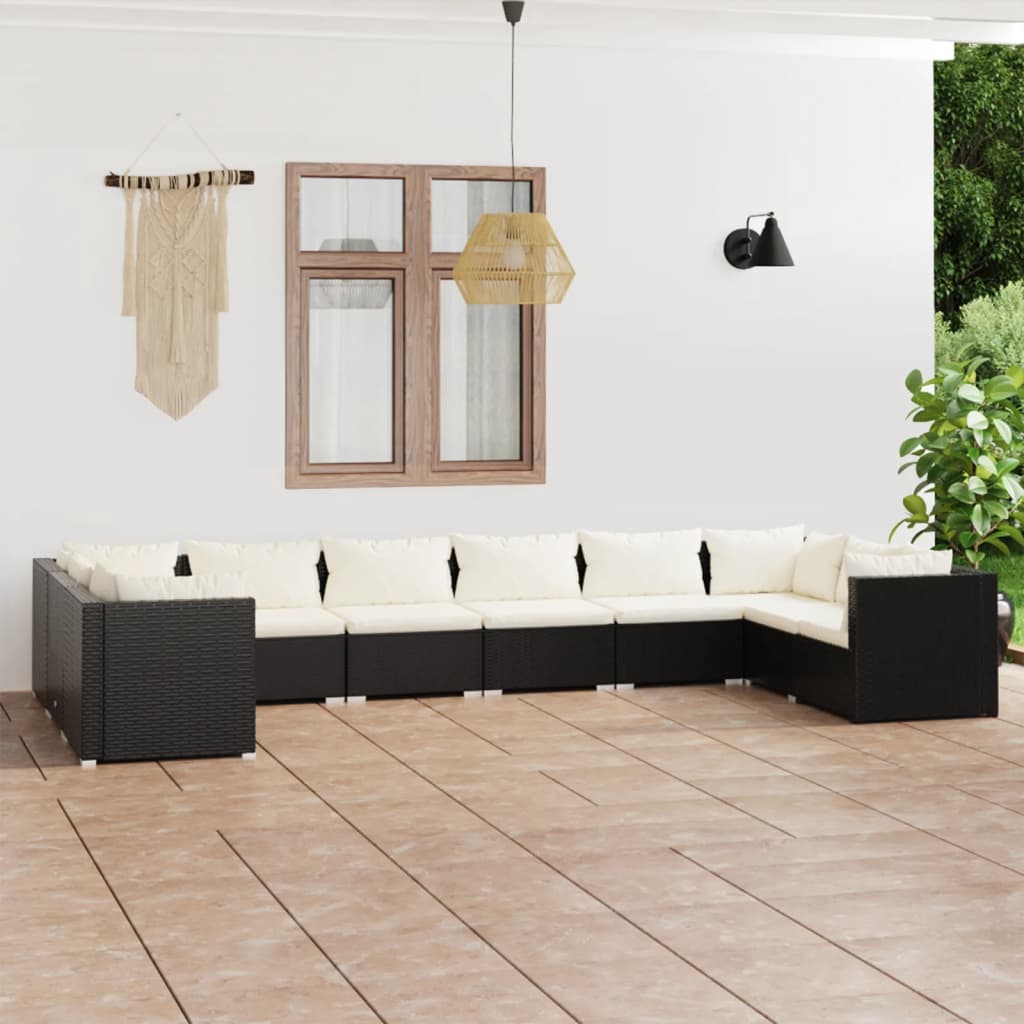 10 pcs conjunto lounge de jardim c/ almofadões vime PE preto - Leva - Me - Contigo