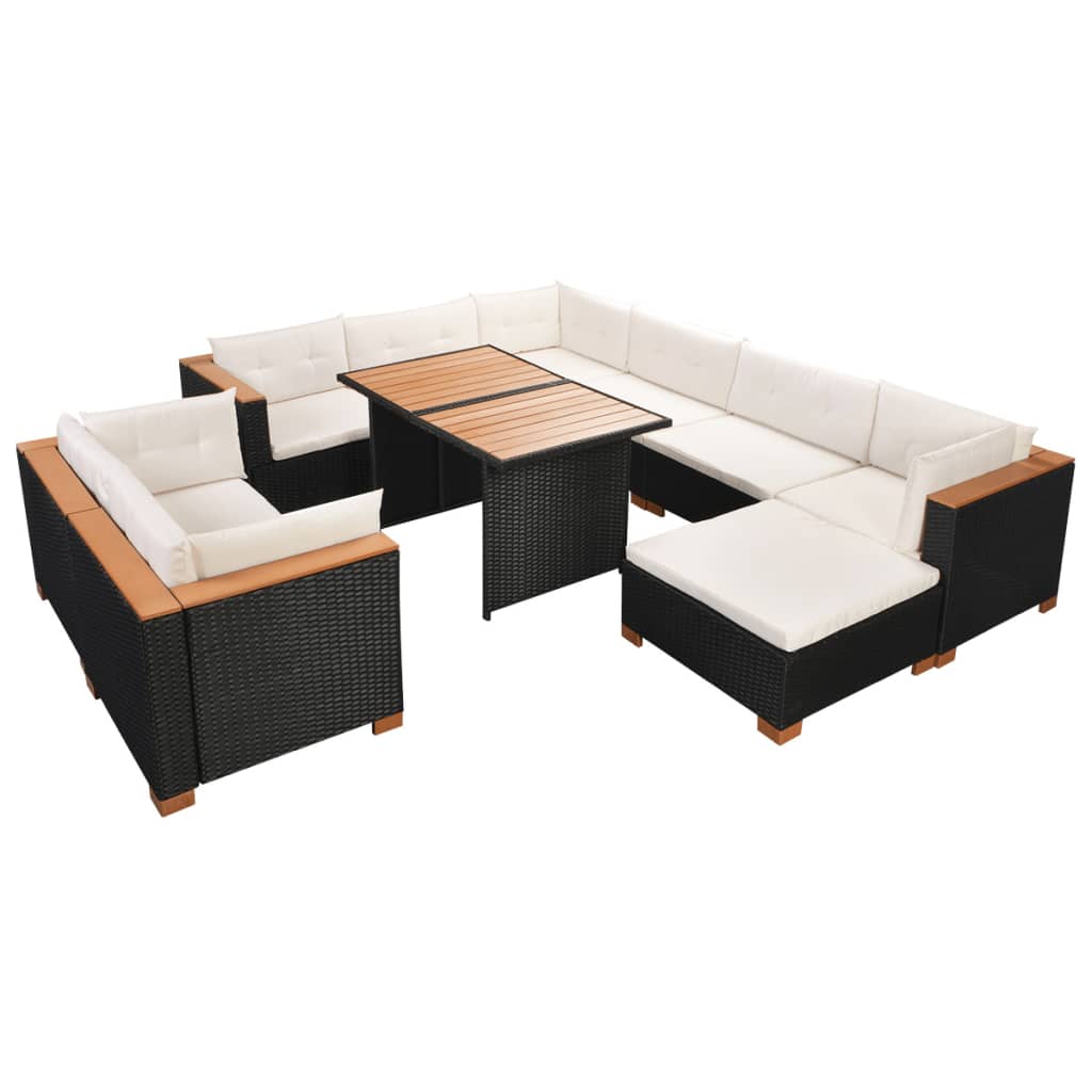 10 pcs conjunto lounge de jardim c/ almofadões vime PE preto - Leva - Me - Contigo