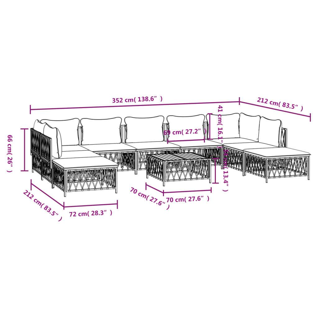 10 pcs conjunto lounge de jardim com almofadões aço antracite - Leva - Me - Contigo