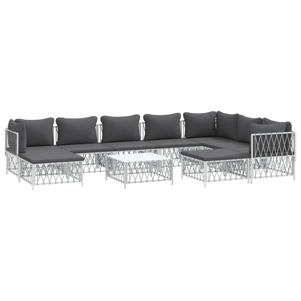 10 pcs conjunto lounge de jardim com almofadões aço branco - Leva - Me - Contigo