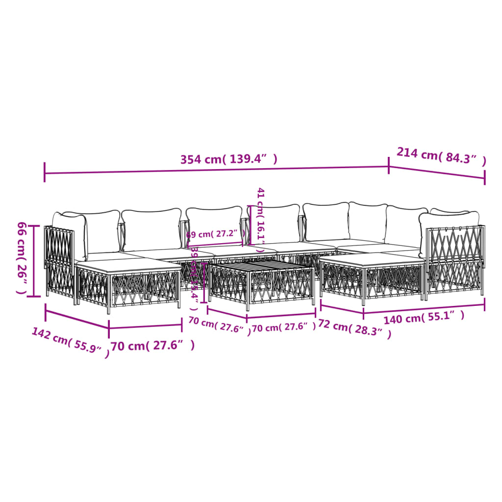 10 pcs conjunto lounge de jardim com almofadões aço branco - Leva - Me - Contigo