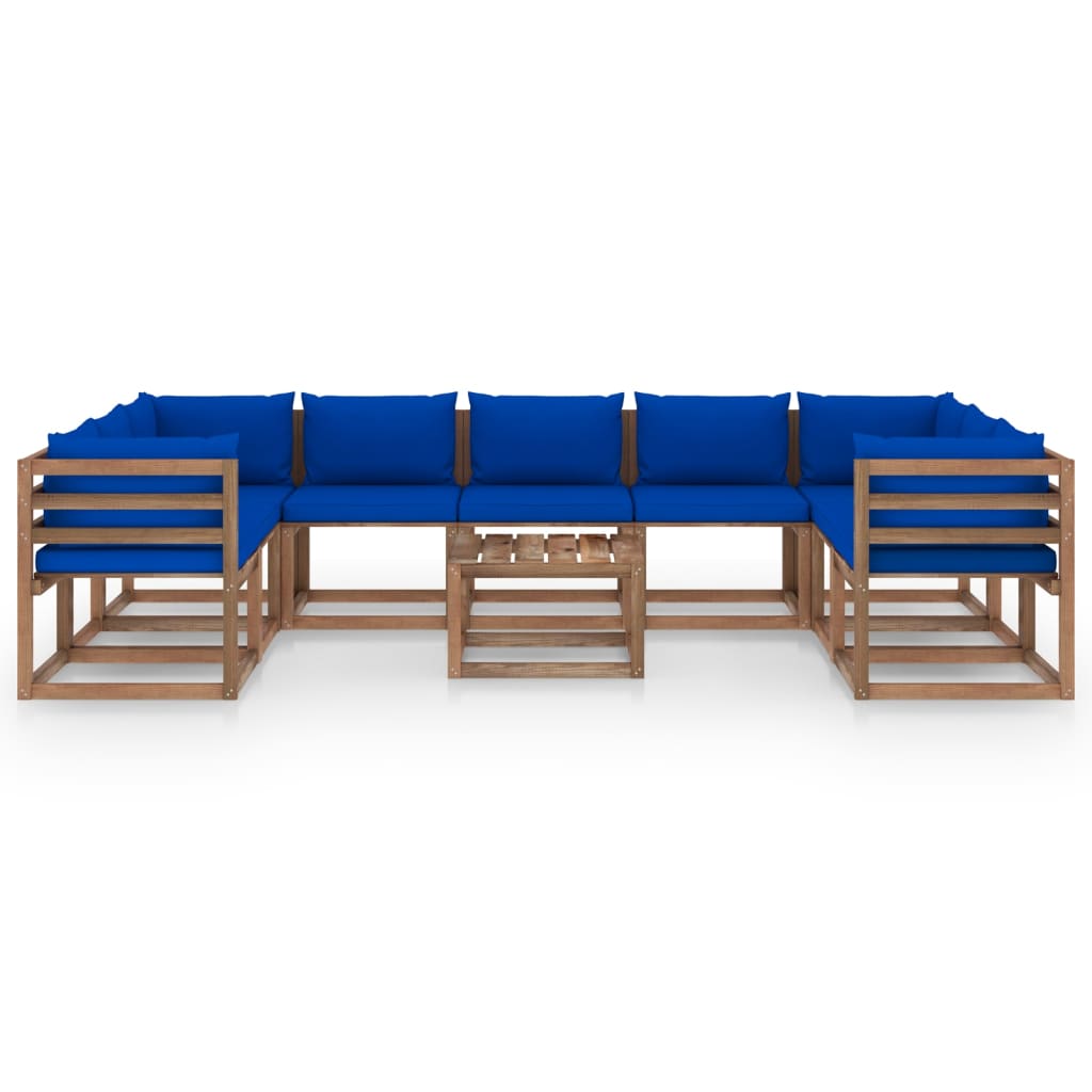 10 pcs conjunto lounge de jardim com almofadões azuis - Leva - Me - Contigo