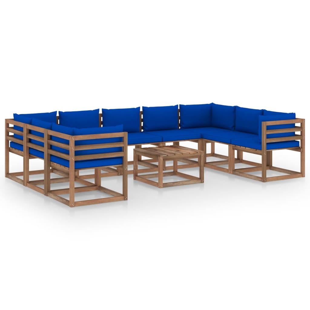 10 pcs conjunto lounge de jardim com almofadões azuis - Leva - Me - Contigo