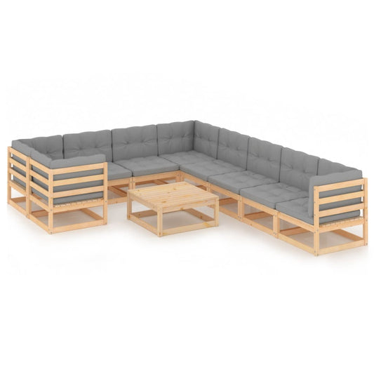 10 pcs conjunto lounge de jardim com almofadões pinho maciço - Leva - Me - Contigo