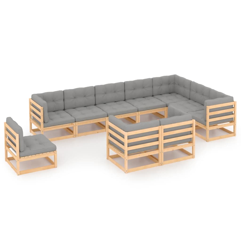 10 pcs conjunto lounge de jardim com almofadões pinho maciço - Leva - Me - Contigo