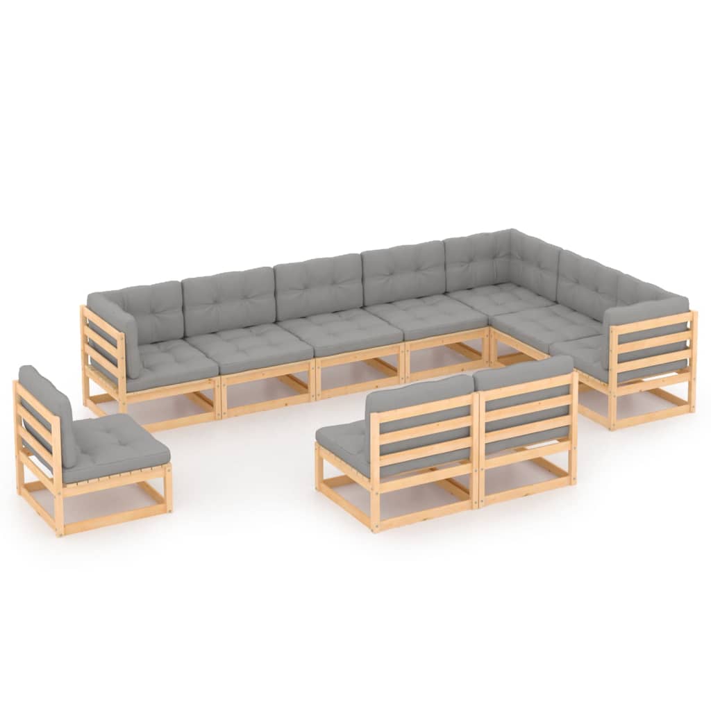 10 pcs conjunto lounge de jardim com almofadões pinho maciço - Leva - Me - Contigo