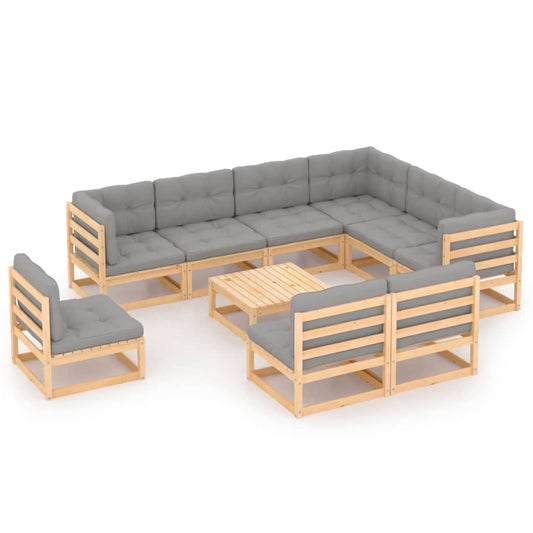 10 pcs conjunto lounge de jardim com almofadões pinho maciço - Leva - Me - Contigo