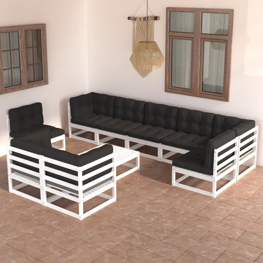 10 pcs conjunto lounge de jardim com almofadões pinho maciço - Leva - Me - Contigo