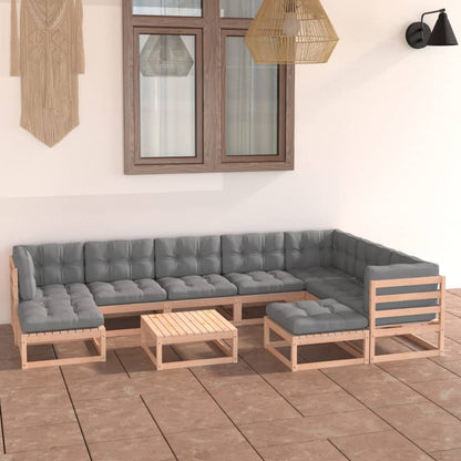 10 pcs conjunto lounge de jardim com almofadões pinho maciço - Leva - Me - Contigo