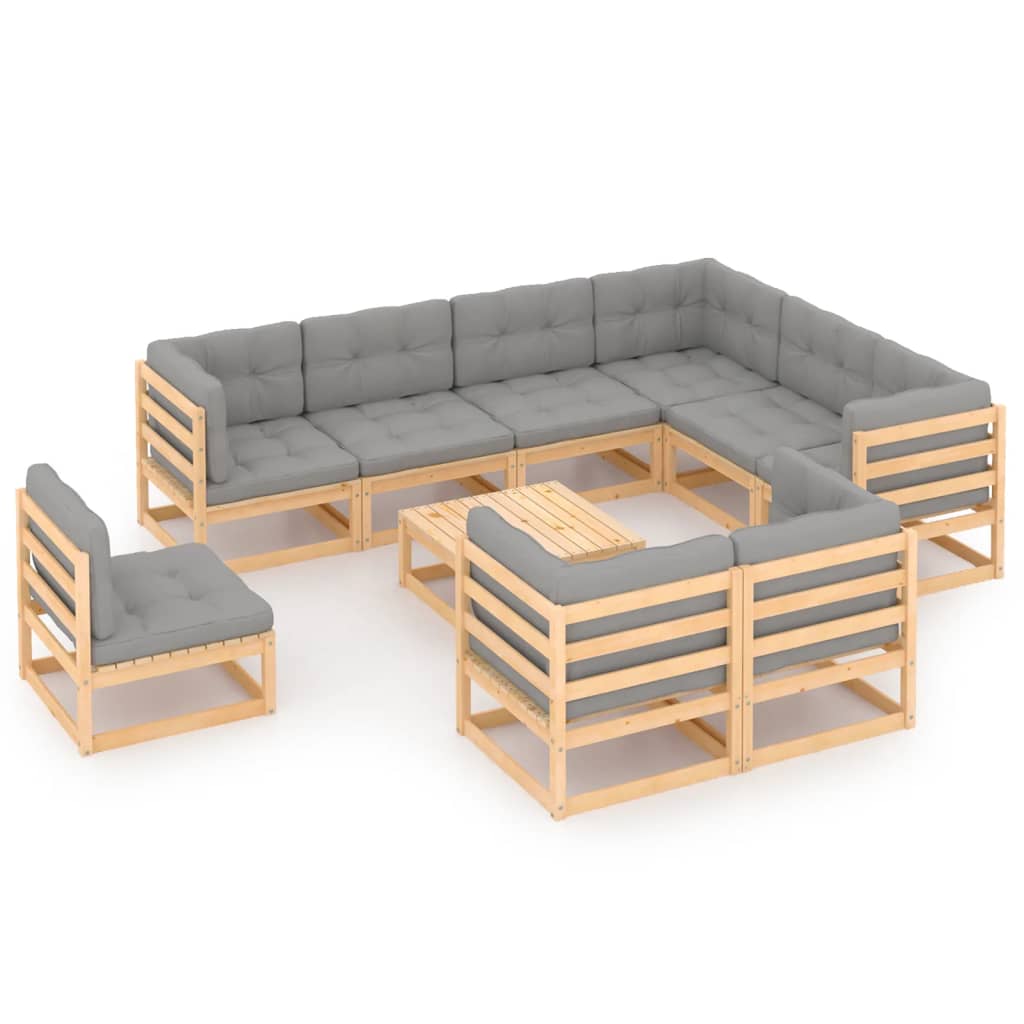 10 pcs conjunto lounge de jardim com almofadões pinho maciço - Leva - Me - Contigo