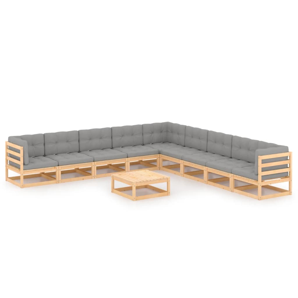 10 pcs conjunto lounge de jardim com almofadões pinho maciço - Leva - Me - Contigo